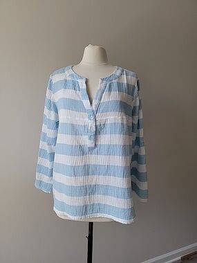 Kaktus Light Blue and White Striped Button-Placket Tunic Size XL EUC